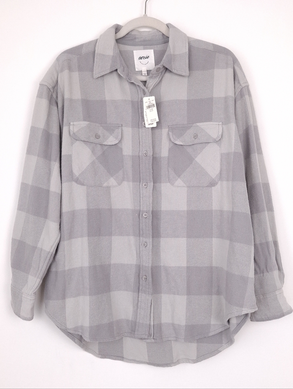 Aerie LumberJane Flannel Shirt oversized layering grunge country cabin cozy gray